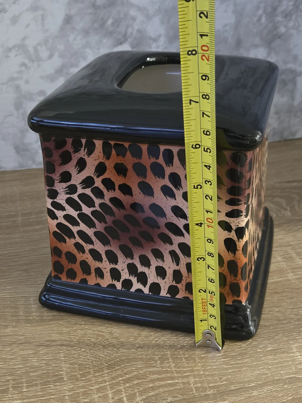Ceramic Animal Print Square Tissue Box Cover - Black & Copper